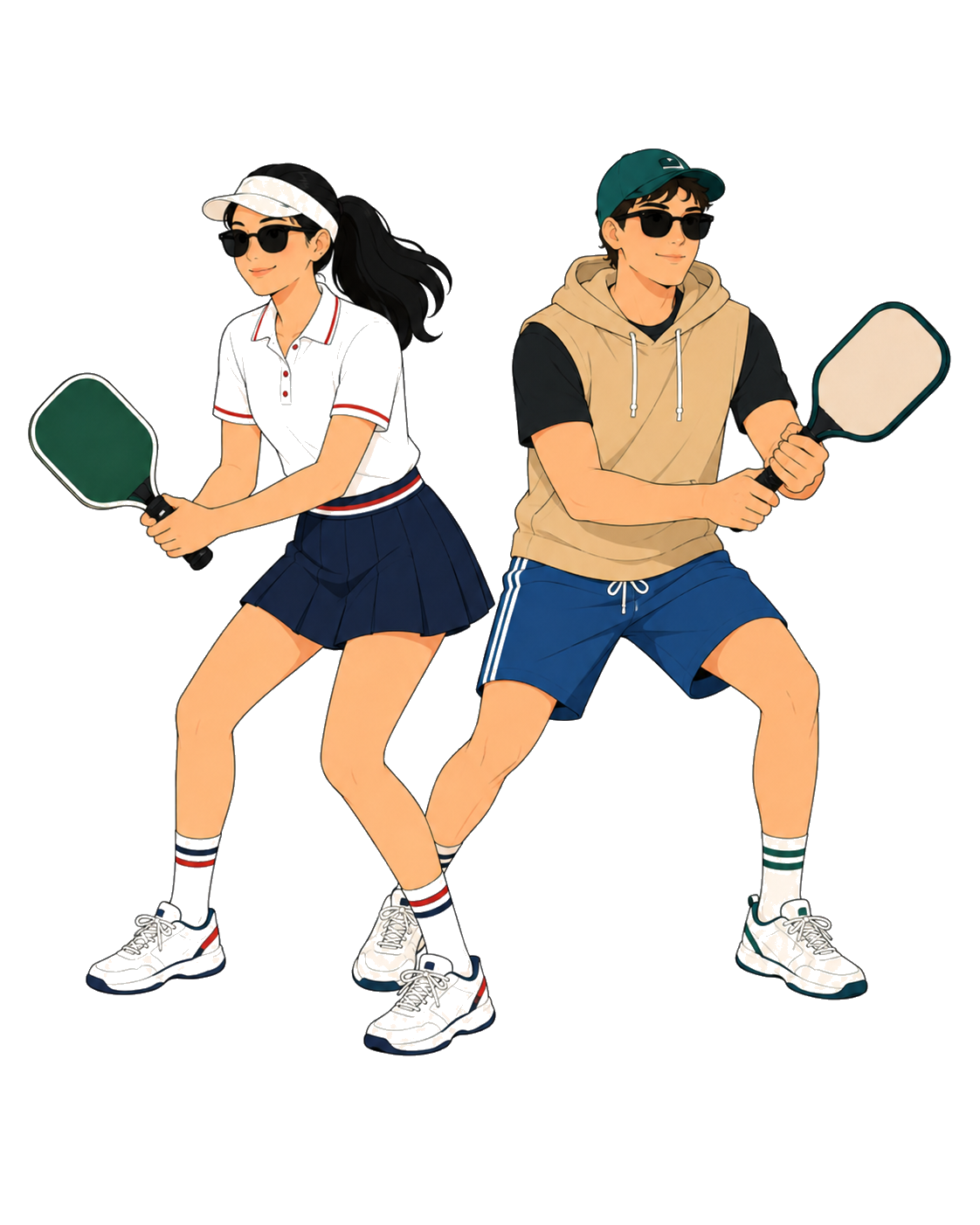ピックルボールを楽しむ二人のイラスト
